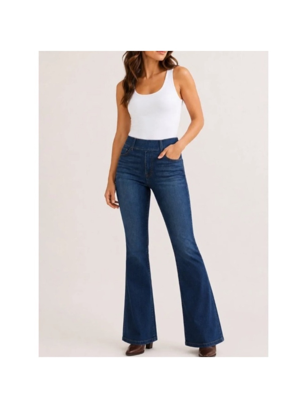 Spanx EveryWear Pull-On Flare Jeans Dark Wash Tummy Control Size Small